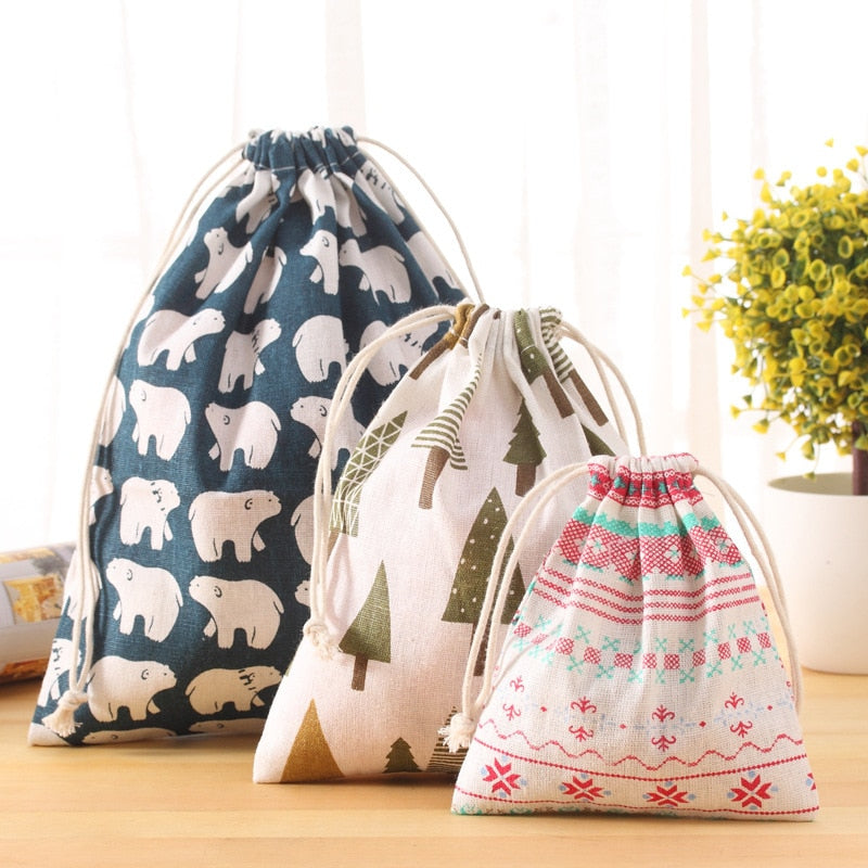 New Fresh Fabric Cotton Travel Drawstring Tote Storage Bag Organizer Bag For Underwear Toy Storage Bag  244