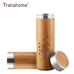 Transhome Creative Bamboo Thermos Bottle 360ml Stainless Steel Tumbler Vacuum Flasks Insulated Bottles Coffee Mug For Travel Tea