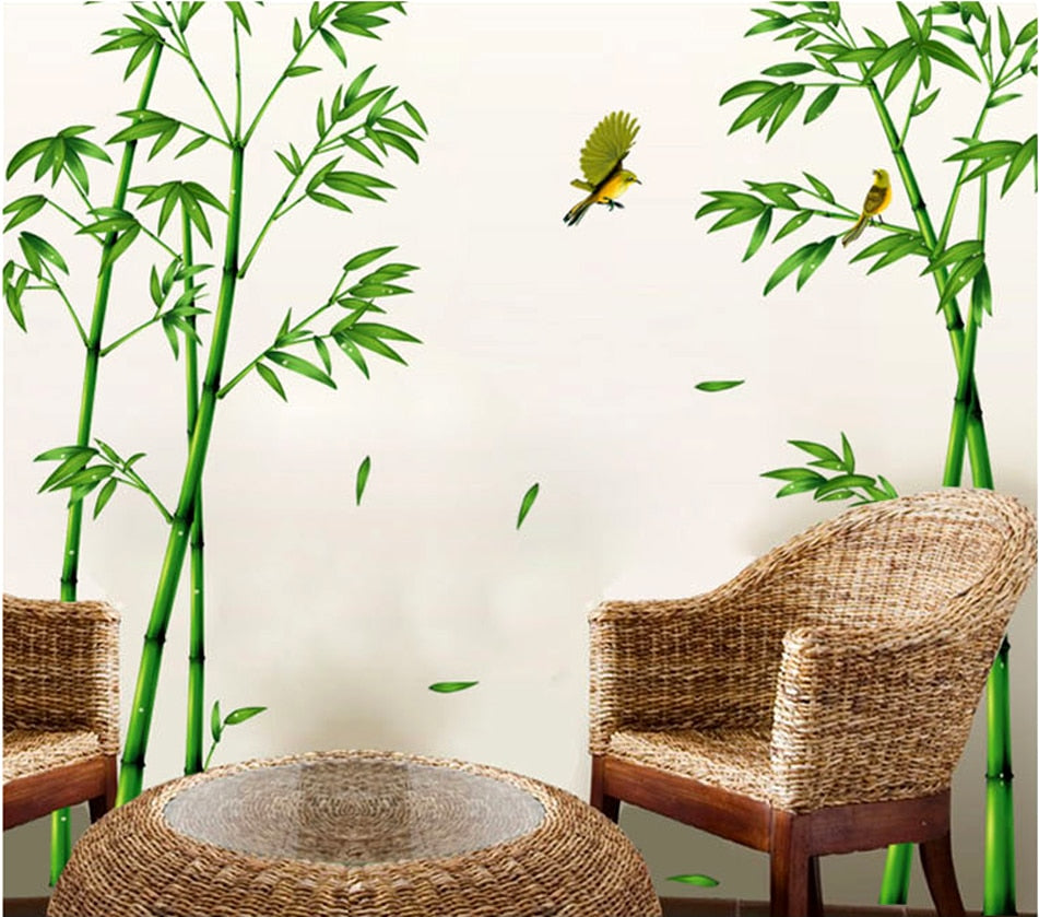 Removable Green Bamboo Forest Depths Wall Sticker Creative Chinese Style DIY Tree Home Decor Decals for Living Room Decoration