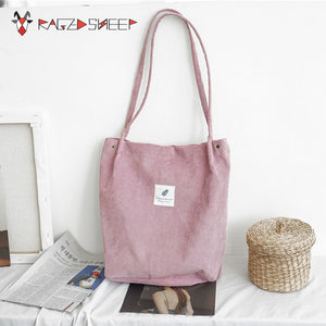 Raged Sheep Women Shopping Bags Ladies Corduroy One Shoulder Bags Girls School Bags Women Big Capacity Beach Eco Folding Bag C14