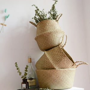 Rattan Folding Basket Seaweed Wicker Baskets Dirty Laundry Storage Basket Home Storage Simple Decoration