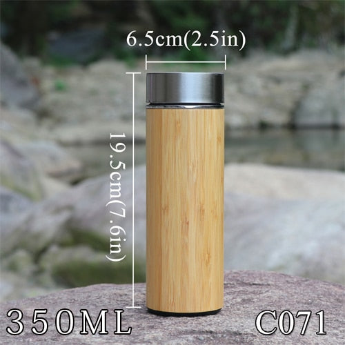 350ml Stainless Steel Thermos Bottle For Water Coffee Mug Vacuum Flask Straight Cup Cover Bamboo Creative For Travel Car Gift