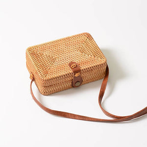 Bali Island Handmade Wicker Bag Women Round Rattan Straw Bag Lady Square Buckle Straw HandBag Female Crossbody Beach Rattan Bags