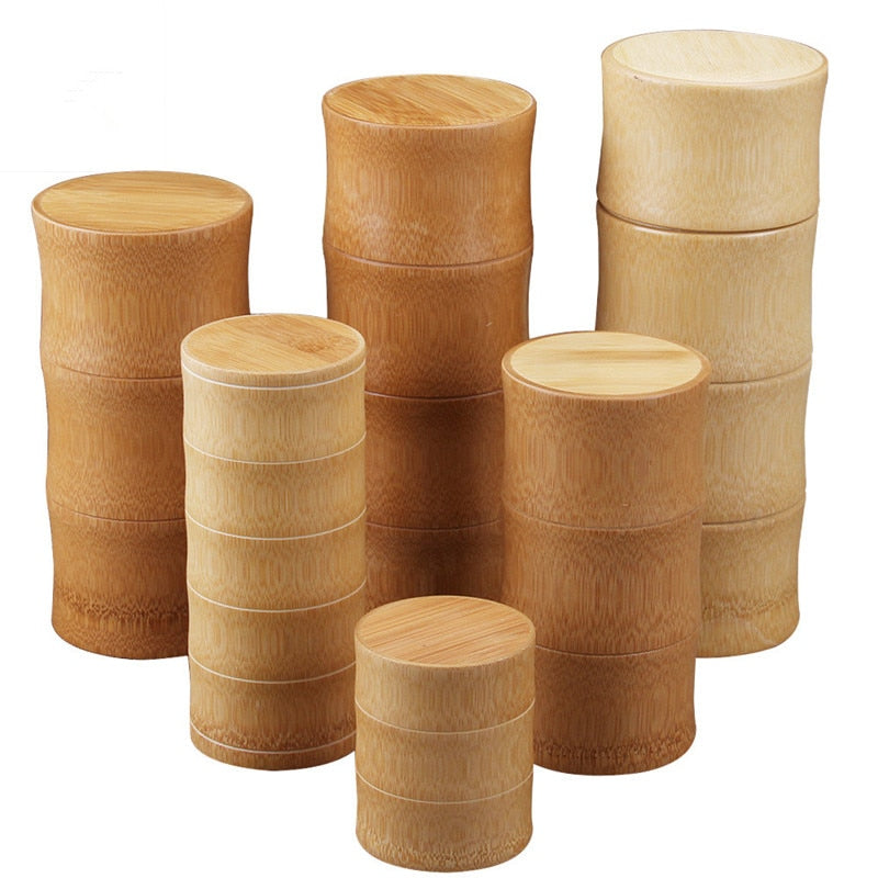 Bamboo Storage Bottles Kitchen Tea Container Jar Cans Case Organizer Spice Round Caps Seal Box Canister For Bulk Products