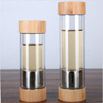 300ml 400ml Glass Water Bottles With Tea Infuser Shaker Double Wall Tea Drink Bottled For Water Two Mouths Bamboo Lid