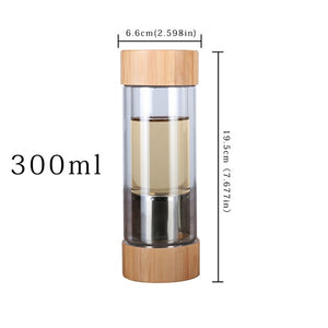 300ml 400ml Glass Water Bottles With Tea Infuser Shaker Double Wall Tea Drink Bottled For Water Two Mouths Bamboo Lid