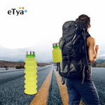 eTya 550ml Portable Silicone retractable Folding Water Bottle Outdoor Travel Telescopic Collapsible Bottle Plastic With Lid