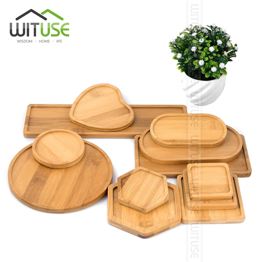 WITUSE Bamboo Round Square Bowls Plates for Succulents Pots Trays Base Stander Garden Decor Home Decoration Crafts 12 Types Sale