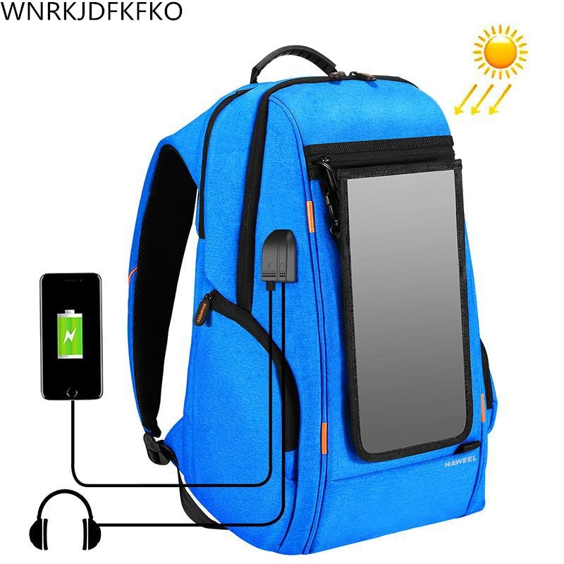 Solar Backpack Waterproof Large Capacity 17 inch Convenient Charging Laptop Travel Bag Sunlight Charger