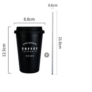 Black White Stainless Steel Silicone Mugs Hand Cup With Straw Lid Mug Tea Milk Cups Home Office School Creative Nordic Gift 1PCS