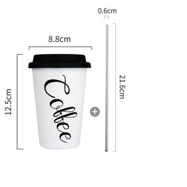 Black White Stainless Steel Silicone Mugs Hand Cup With Straw Lid Mug Tea Milk Cups Home Office School Creative Nordic Gift 1PCS