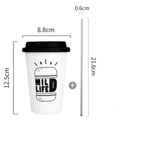 Black White Stainless Steel Silicone Mugs Hand Cup With Straw Lid Mug Tea Milk Cups Home Office School Creative Nordic Gift 1PCS