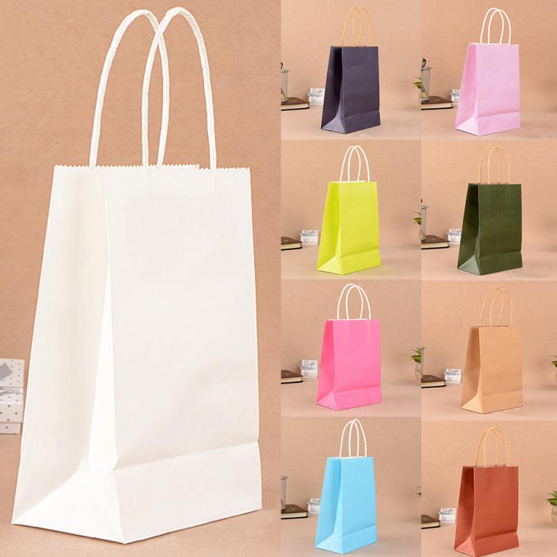 5 Pcs Or 10 Pcs Environment Friendly Kraft Paper Bag Gift Bag With Handles Recyclable Shop Store Packaging Bag 10 Colors