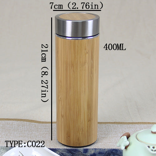 350ml Stainless Steel Thermos Bottle For Water Coffee Mug Vacuum Flask Straight Cup Cover Bamboo Creative For Travel Car Gift