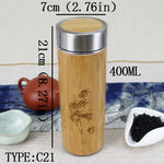 350ml Stainless Steel Thermos Bottle For Water Coffee Mug Vacuum Flask Straight Cup Cover Bamboo Creative For Travel Car Gift