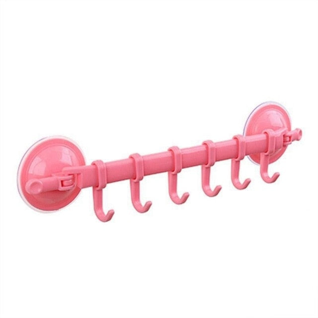 Hoomall 6 Hooks Storage Hanger Rack Wall Mounted Kitchen Hanging Holder Colorful Sucker Suction Hooks Home Bathroom Accessories